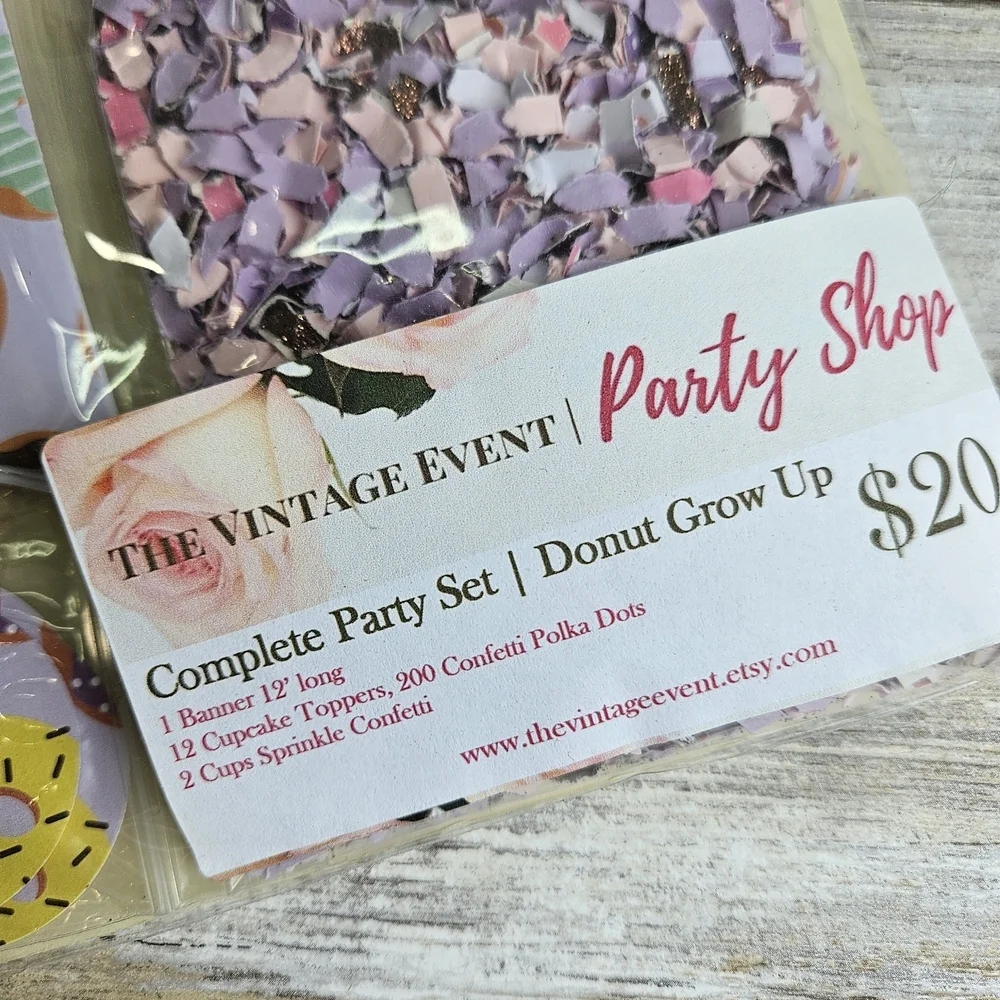 Donut Grow Up Party Decorations Set with Cupcake Toppers and Banners